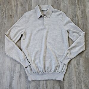 Collars And Co. Beige Australian Merino Wool Long Sleeve Polo Shirt Medium